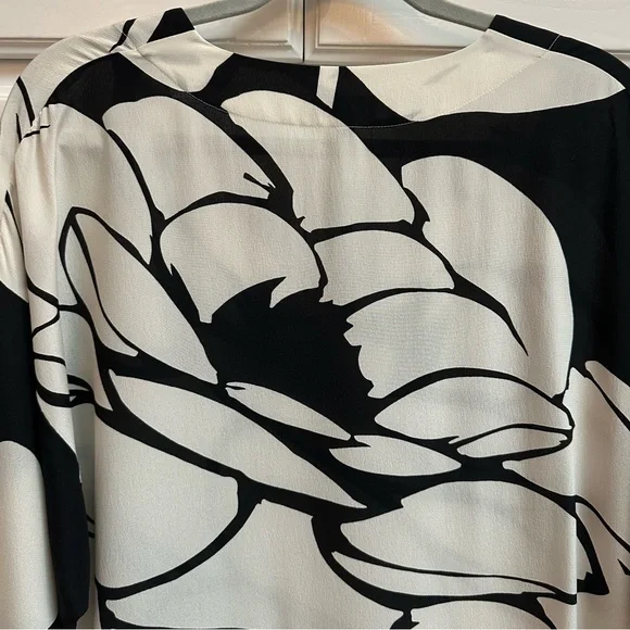 Escada 100% Silk Floral Tunic Dress with Pockets Black White Red Size 38 - Picture 6 of 15